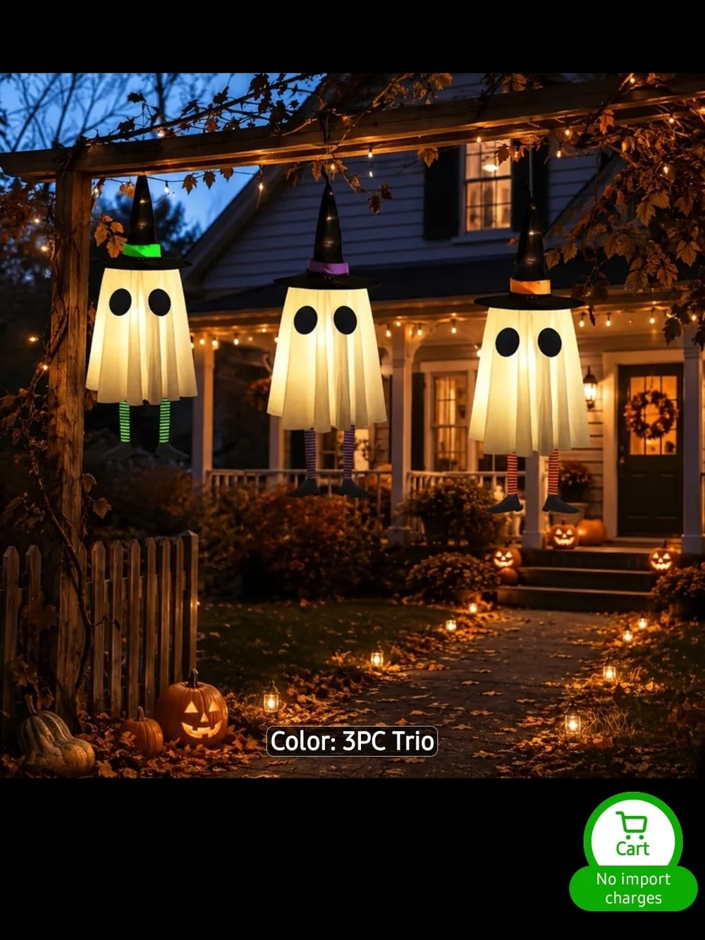 Hanging Witch Ghost Light Decoration - White